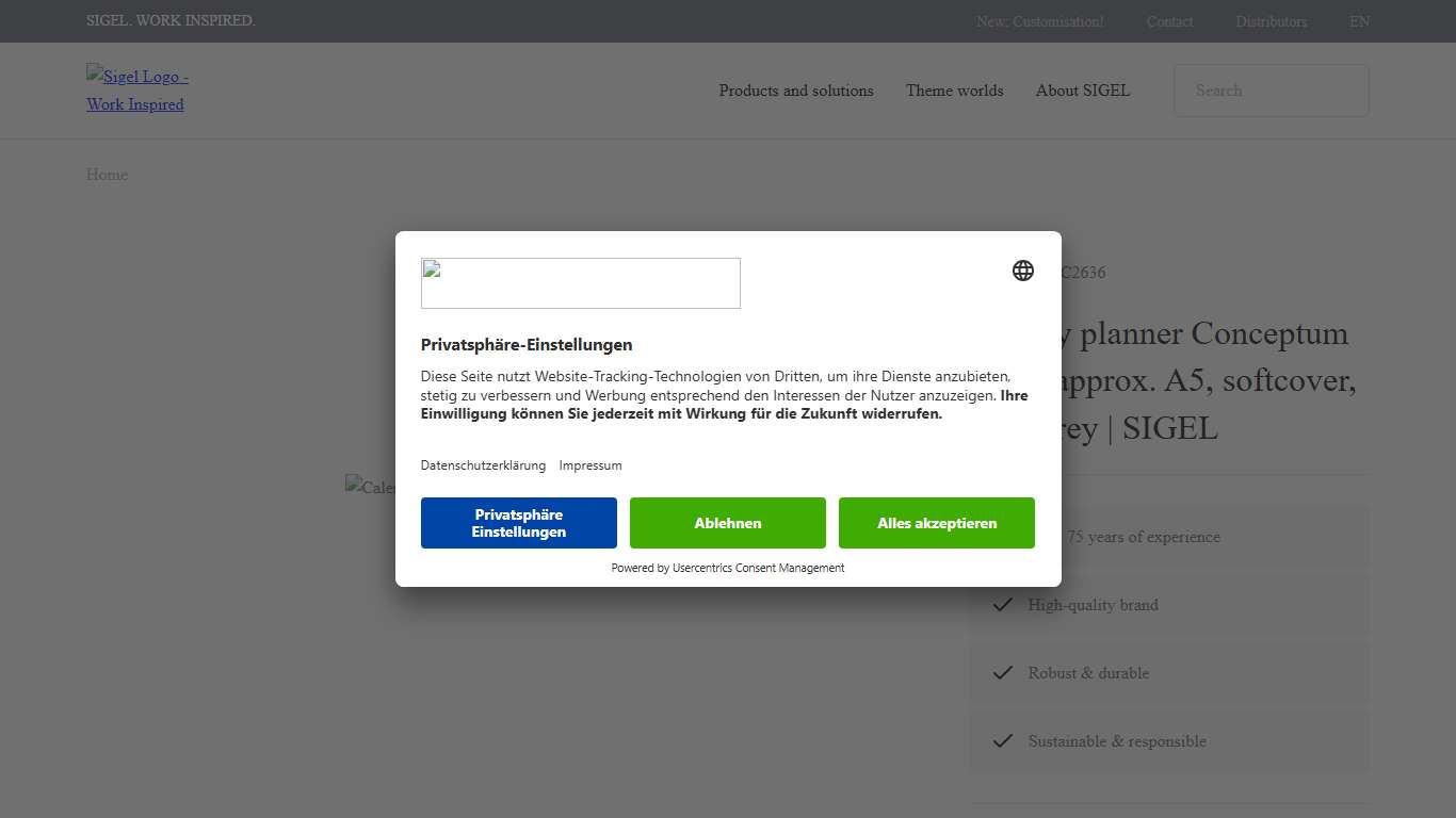 Weekly planner Conceptum 2026, approx. A5, softcover, dark grey SIGEL